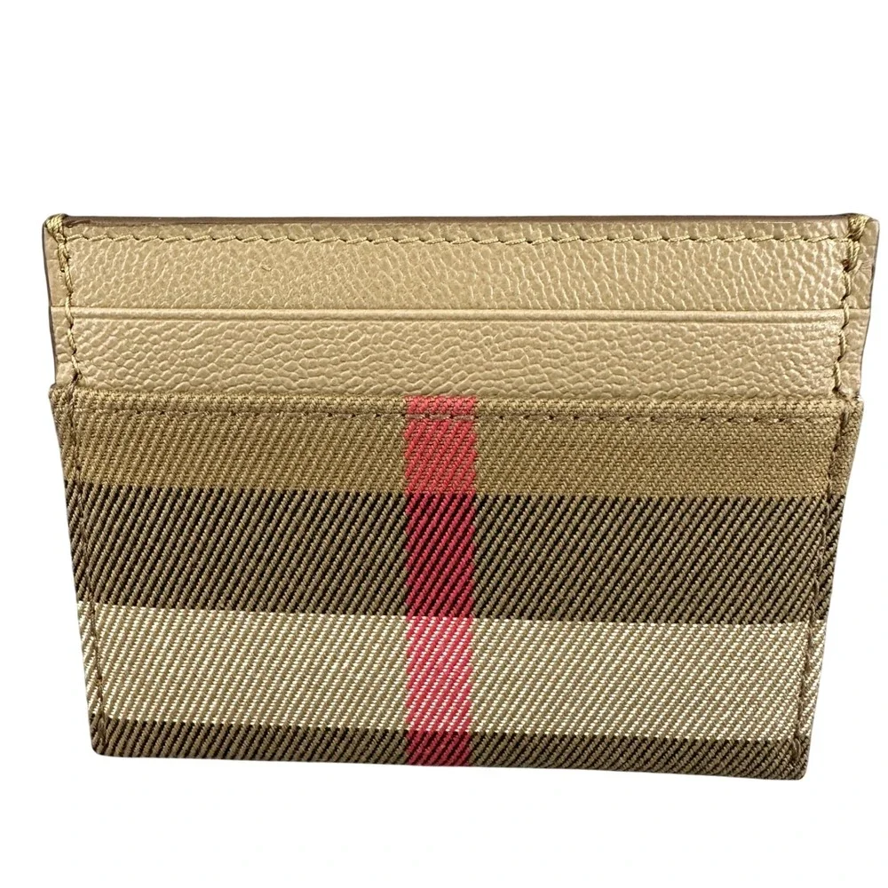 Burberry Haymarket Check Leather Card Holder Gold Beige New‎ Unisex